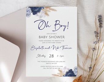 Editable Minimalist Baby Shower Invitation, Boy baby shower invite, Modern Baby Shower Invite, Baby Shower Evite, Instant Download