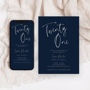 21st Birthday Invitation, Editable Birthday Invitations, Birthday Invite for 21 year old Birthday Party, Digital Invite