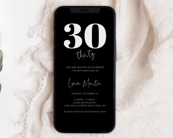 Editable Birthday Party Digital Invitation, 30th Birthday Invitation, Text Message Invitation, Digital Invite, Mobile Phone Evite, Corjl