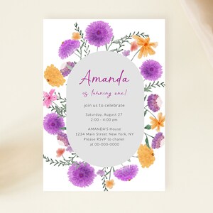 Wildflower 1st Birthday Party Invitation Template, Girl Floral Birthday Printable, Little Wildflower, Colorful Invitation