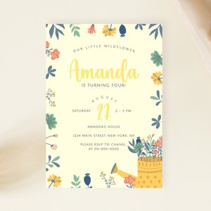 Wildflower Birthday Invitation, Girl Birthday Flower Invitation, Colorful Invitation, Little Wildflower