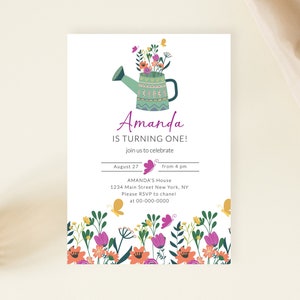 Wildflower 1st Birthday Party Invitation Template, Girl Floral Birthday Printable, Little Wildflower, Colorful Invitation