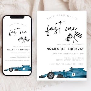 Race Car Birthday Invitation, Fast One Birthday, First Trip Around, Race Car Party, Fast One