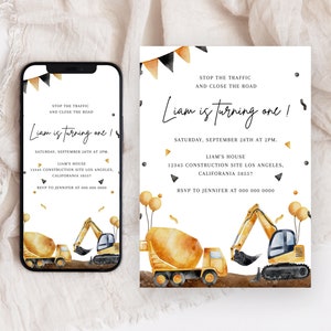 Construction Birthday Invitation, Dump Truck Invite, Yellow Dump Truck, Construction Party, Digger Birthday, Bulldozer