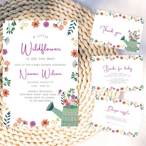 Wildflower Baby Shower Invitation, Baby In Bloom Invite, Colorful Invitation, Little Wildflower, Baby Shower Bundle