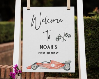 FAST ONE Welcome Sign, Race car 1st Birthday, Race Car First Birthday Party Decorations