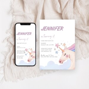 Unicorn Birthday Invitation Template, Unicorn Birthday Invite, Unicorn Party Invitation, Editable Invitation, Girl Birthday Invitation