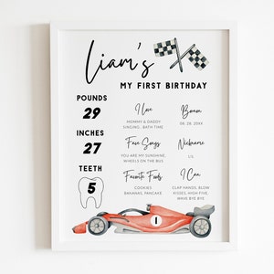 FAST ONE Milestone Sign, 1st Birthday Milestone Board, Race Car First Birthday Party Decorations