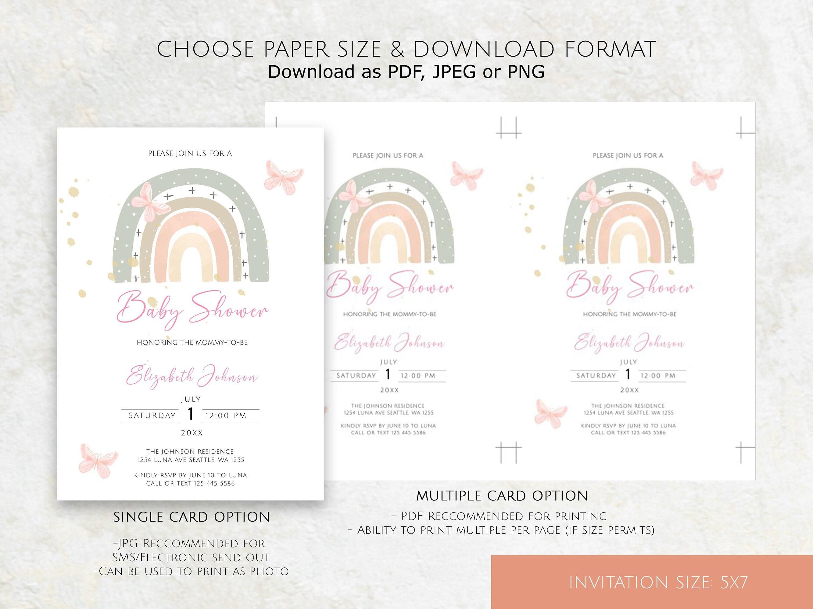 Rainbow Baby Shower Invitation Bundle, Boho Rainbow Baby Shower Invite ...
