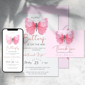 Editable Butterfly Baby Shower, Blush Pink Baby Shower Invitation, Butterfly Printable Template