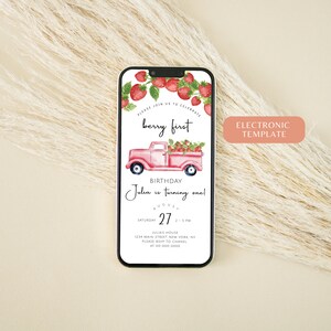 Strawberry Birthday Invitation, Girl 1st Birthday Invitation Template, Strawberry Theme, Printable Strawberry