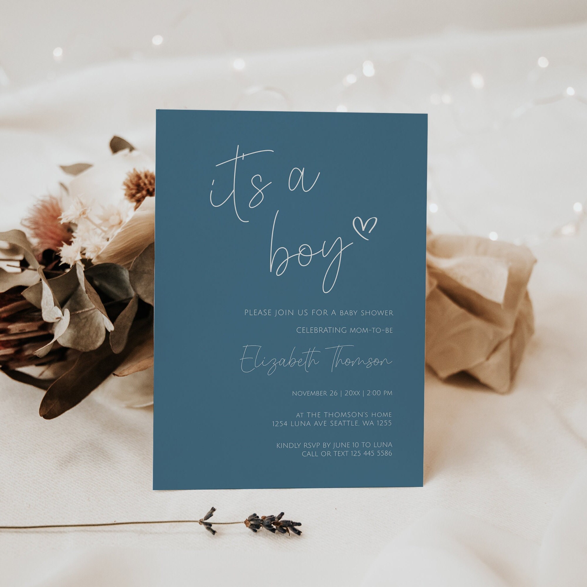 Editable Minimalist Baby Shower Invitation, Boy Baby Shower Invite ...