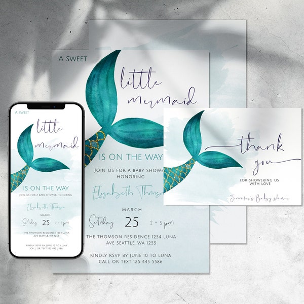 Mermaid Baby Shower Invitation Instant Download Etsy