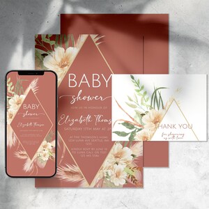 Modello di invito elettronico Boho Baby Shower, download digitale modificabile, Boho Baby Shower Evite, set di inviti, biglietto di ringraziamento