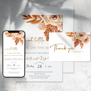 Modèle d'invitation électronique pour baby shower bohème, téléchargement numérique modifiable, Evite de baby shower bohème, ensemble d'invitations, carte de remerciement