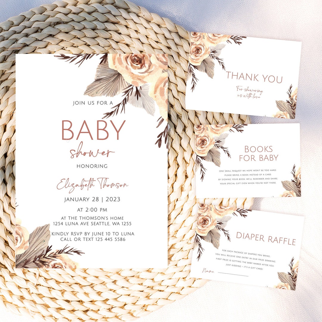 Boho Baby Shower Invitation, Boho Floral Baby Shower, Bohemian Baby