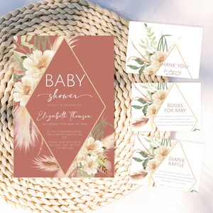 Invitación de baby shower boho, baby shower floral boho, invitación de baby shower boho, paquete de invitación de baby shower para niña imprimible