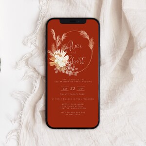 Bohemian Wedding Invite, Flower Boho Invitation, Terracotta Wedding, Terracotta Floral