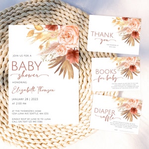 Boho-Babyparty-Einladung, Boho Blumen-Babyparty, Boho-Babyparty-Einladung, druckbare Mädchen-Babyparty-Einladung Bundle
