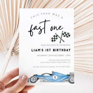 FAST ONE First Birthday Invitation, Race Car Invitation, Race Car 1st Birthday Invitation, Editable Digital Template,  Corjl
