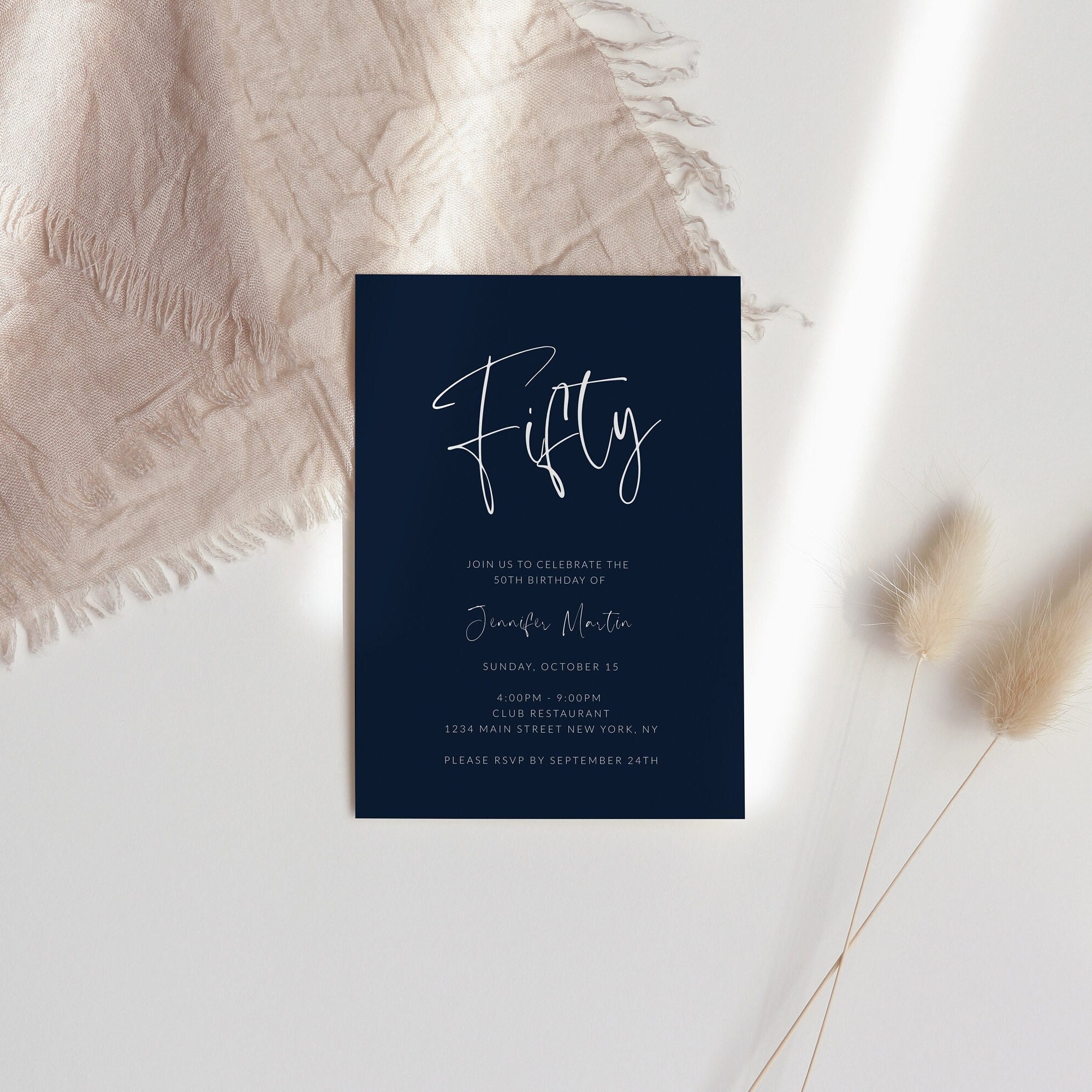 Digital 50th Birthday Invitation, Editable Birthday Invite for 50 year old Birthday Party, Editable Text Message, Editable Invitation