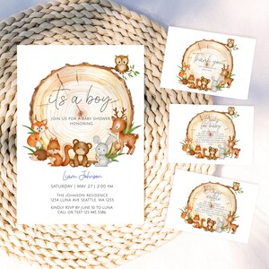 Modèle d&#39;Invitation de baby shower des bois, Invitation de verdure des bois, baby shower de forêt