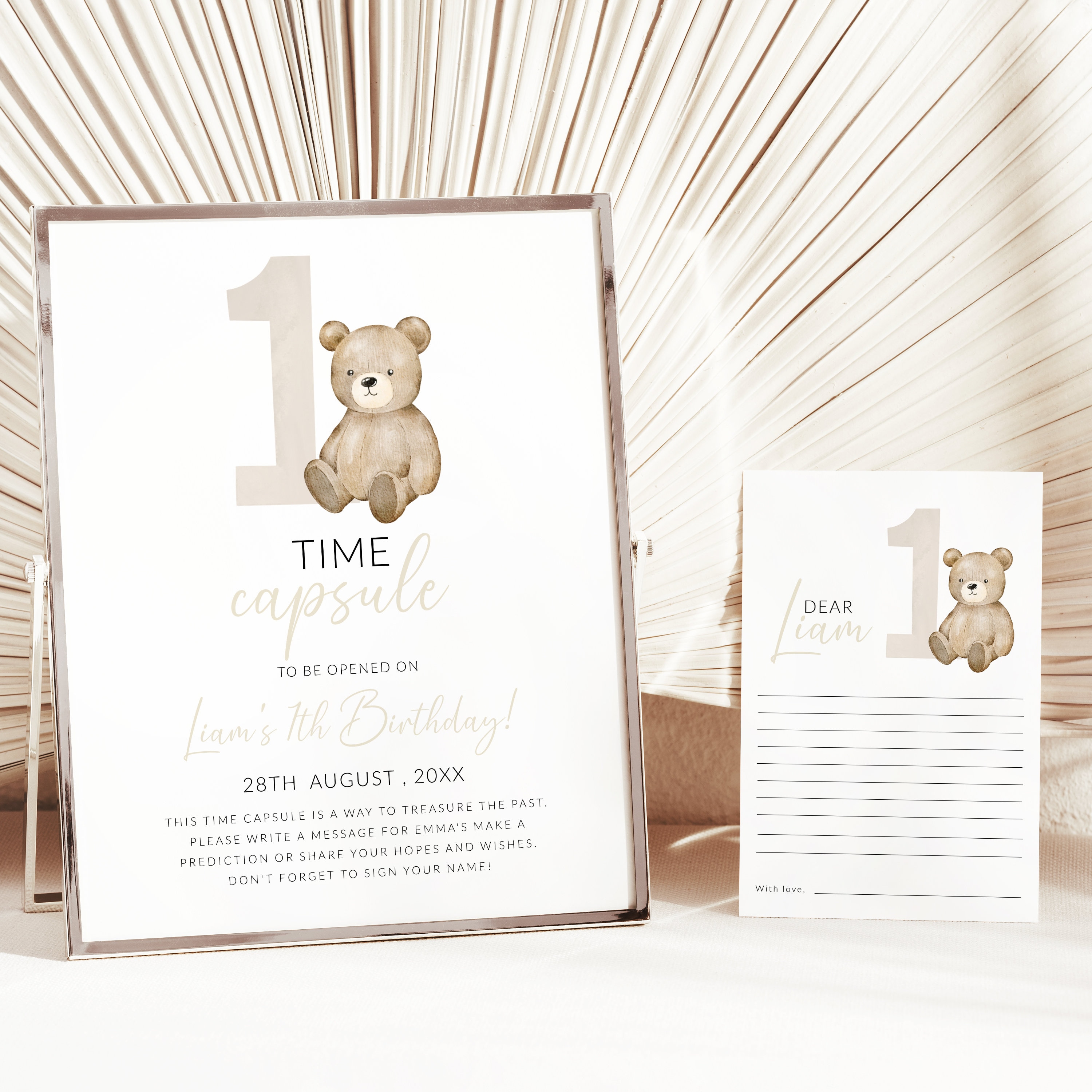 Bear Time Capsule, Beary First Birthday Time Capsule Printable Template ...