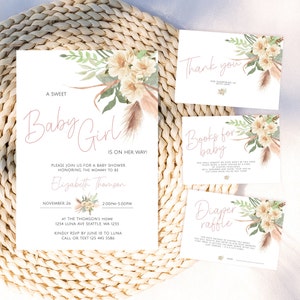 Boho baby shower uitnodiging, Boho Floral baby shower, Boho baby shower uitnodiging, afdrukbare meisje baby shower uitnodiging bundel