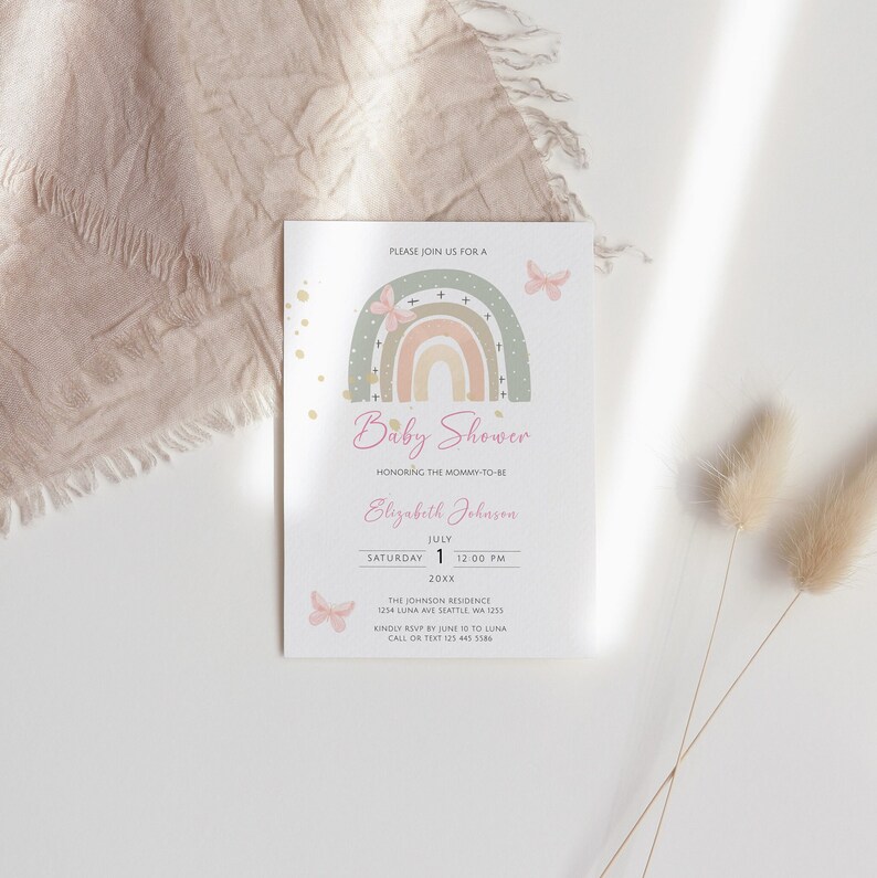 Rainbow Baby Shower Invitation Bundle, Boho Rainbow Baby Shower Invite ...