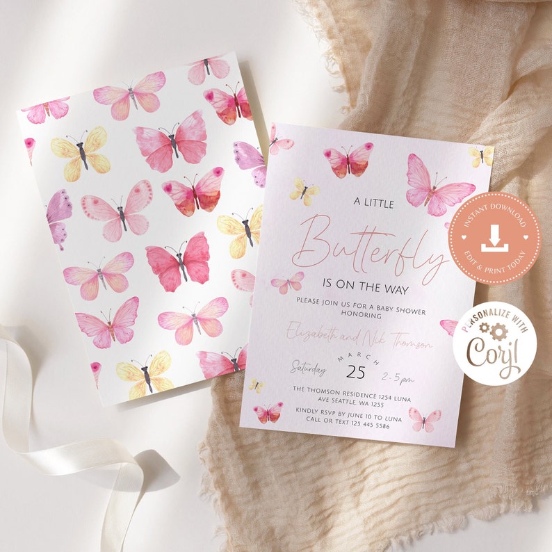 Butterfly Baby Shower Invitation Template Butterfly Theme Etsy