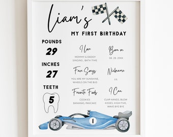 FAST ONE Milestone Sign, 1st Birthday Milestone Board, Race Car First Birthday Party Decorations