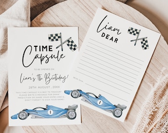 Race Car Time Capsule, First Birthday Time Capsule Printable Template, Vintage Car Racing, Corjl