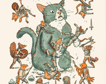 Estampa Risograph de batalla de gatos de FMKQT