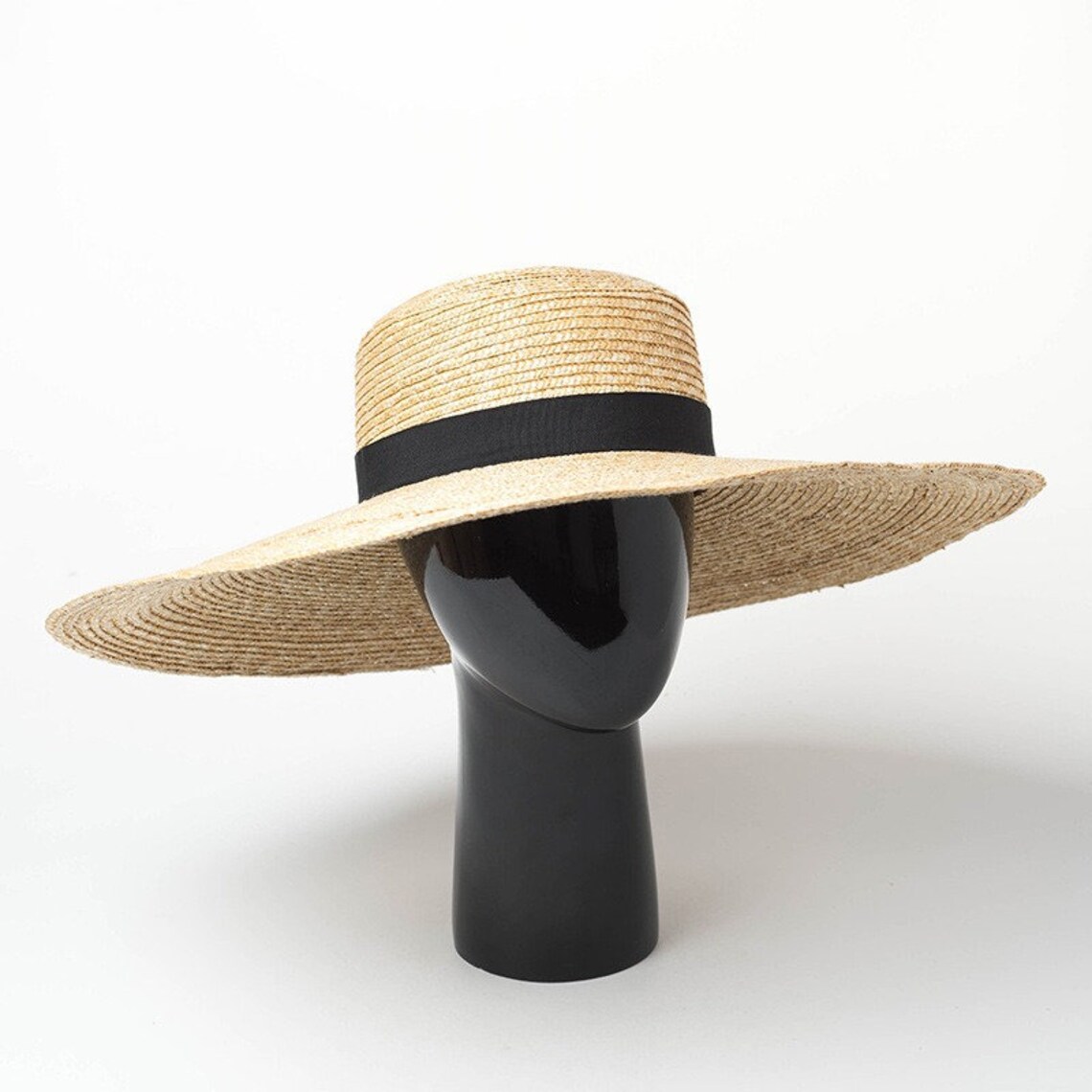 Summer Boater Straw Hats With Black Ribbon Big Brim Straw Etsy