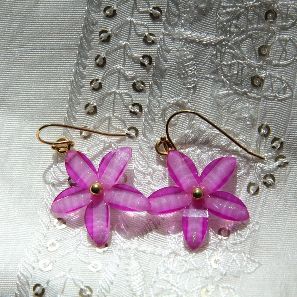 Crystal earrings flower drops, Dainty pink and green gold floral earrings, Cute elegant zircon crystal flower, Gemstone jewelry gift