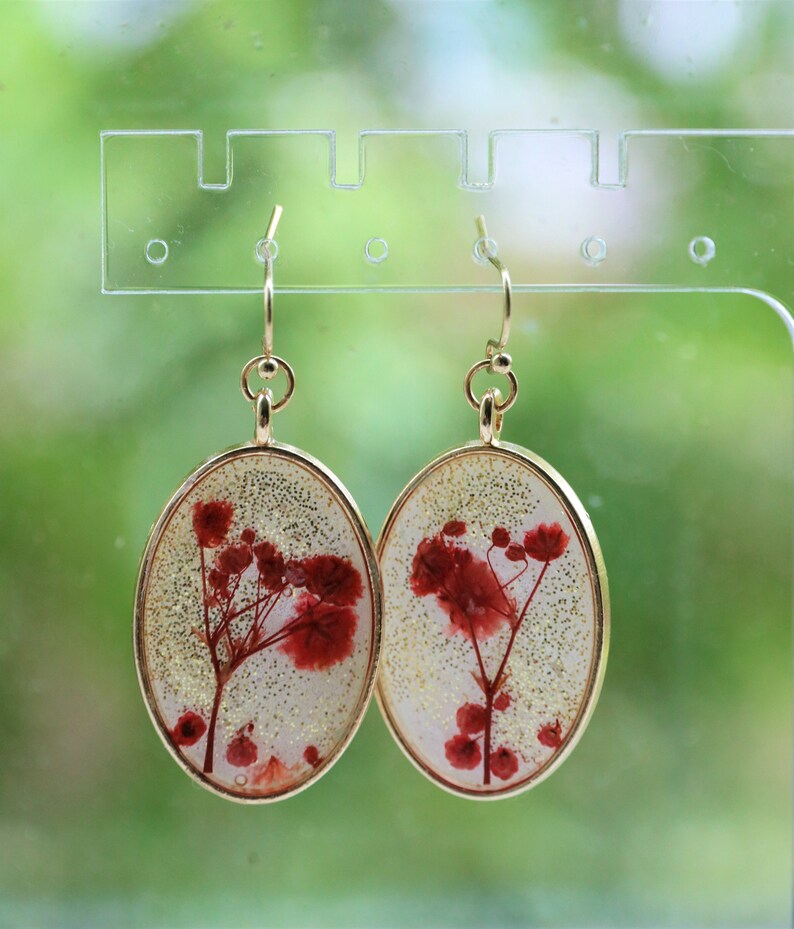 Baby Breath Flower Oval Earrings Pressed Flower in Resin Etsy