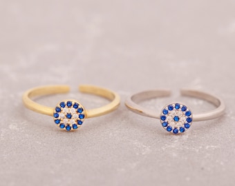 Dainty Evil Eye Ring, Adjustable Gold & Silver Evil Eye Rings, Minimalist Protection Jewelry, Mothers Day Gift, Mom Gift, For Her