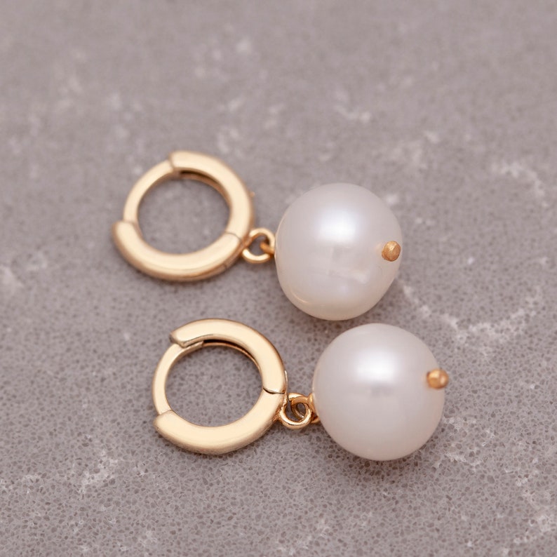 14K Gold Pearl Drop Earring, Silver Freshwater Pearl Earring, Dainty Pearl Wedding Jewelry, Gift For Bridesmaid, Gift For Mom ,PPDE1 image 4