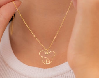 14K Gold Personalized Letter Disney Necklace , Custom Initial Cute Pendant, Dainty Cute Jewelry, Gifts For Kids Boys Girls, PPDLN1