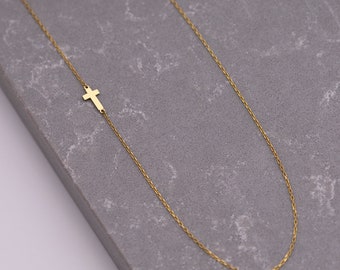 Gold Tiny Cross Necklace, Crucifix Pendant, Minimalist Religious Jewelry, Dainty Charm, Christian Gifts, Mothers Day, Graduation, Love Gifts