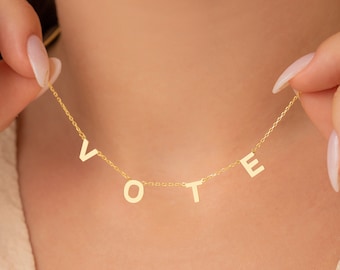 14K Gold Vote Necklace, Silver Vote Necklace, Election Jewelry, Dainty Political Gifts for Democrat Politicians, For Women, For Mom, PVN1