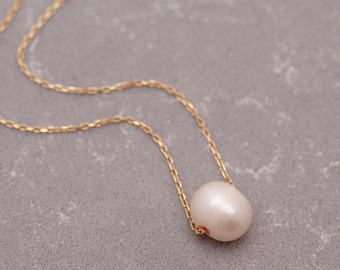 Gold Single Pearl Necklace, Dainty Freshwater Pearl Bead Pendant, Pearls Jewelry, Gifts For Mom, Mother's Day, Birthday, Graduation Gifts