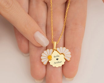 14K Gold Personalized Daisy Name Necklace, Dainty Custom Daisy Pendant, Monogram Name Jewelry, Valentine's Day Gift,Unique Gift For Mom PDN1