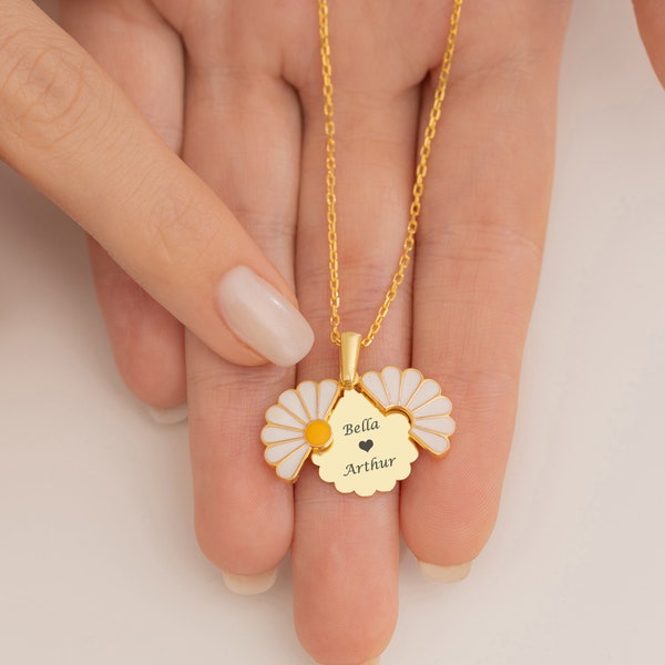 14K Gold Personalized Daisy Name Necklace, Dainty Custom Daisy Pendant, Monogram Name Jewelry, Valentine's Day Gift,Unique Gift For Mom PDN1