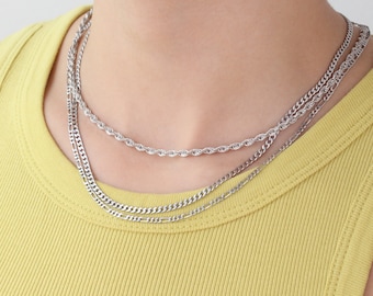 Chain Necklace, Silver Chain Choker, Box, Curb, Twist, Figaro Chains, Waterproof Necklace, Unisex Chain, Italian Rope Chain, Graduation Gift