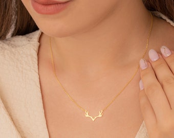 Antler Necklace, Deer Horn Pendant, Minimalist Dainty Charm, Christmas Jewelry, Women Neckalce, Custom Christmas, Happy New Year, 2025 Gifts
