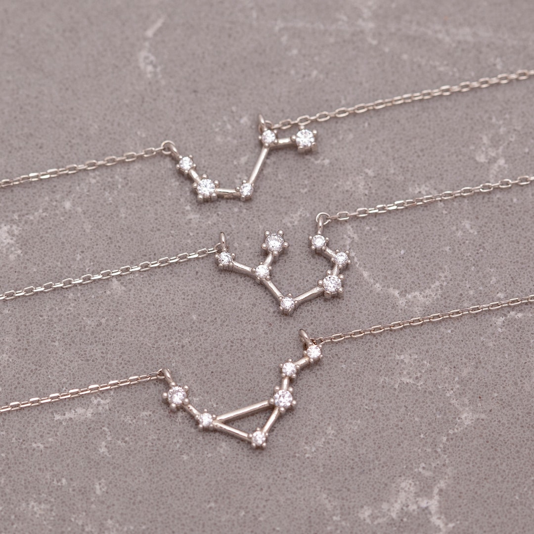 Silver Zodiac Star Necklace, Astrology Jewelry, Constellation Pendant ...