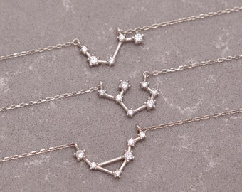 Silver Zodiac Star Necklace, Astrology Jewelry, Constellation Pendant, Celestial Sign Charm, CZ Necklace, Graduation,Love & Friendship Gifts