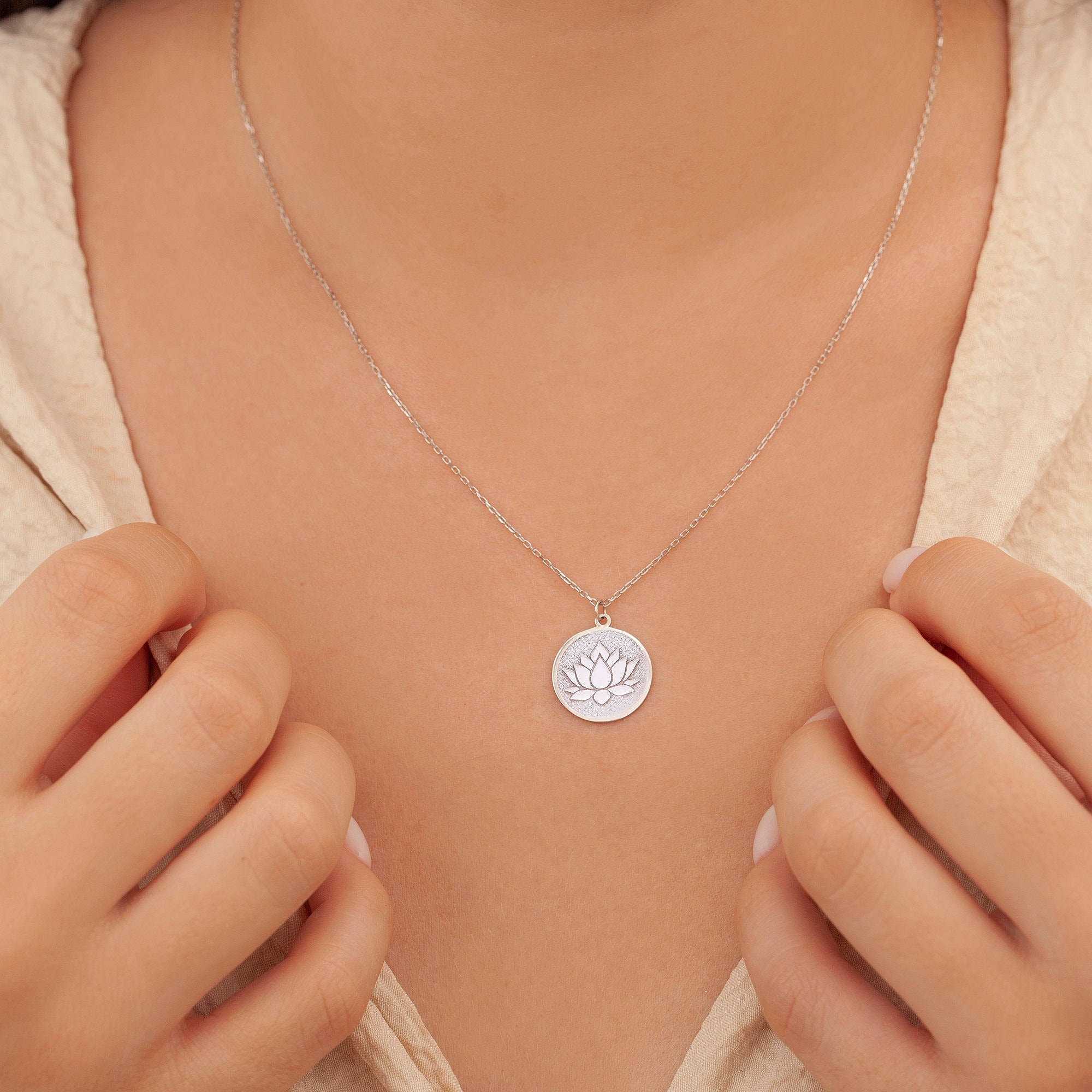 14K Gold Lotus Flower Necklace, Dainty Silver Lotus Balance