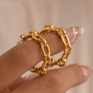 18K Gold Chain Hoop Earrings by Pukka, Dainty Summer Hoops, Statement Earring, Everyday Jewelry, Gifts for Her Women, PSS-4